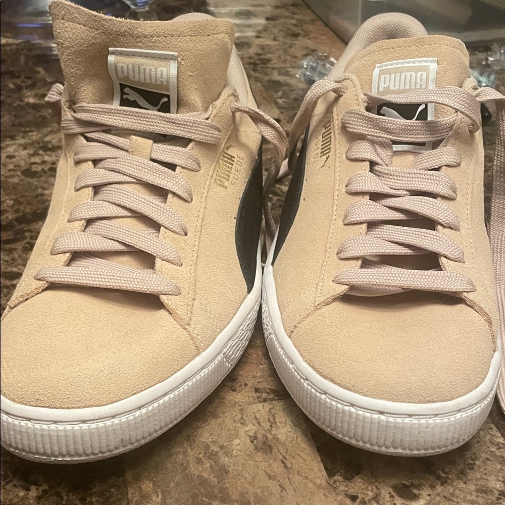 Puma Tan Suede Lace-Up Sneakers
